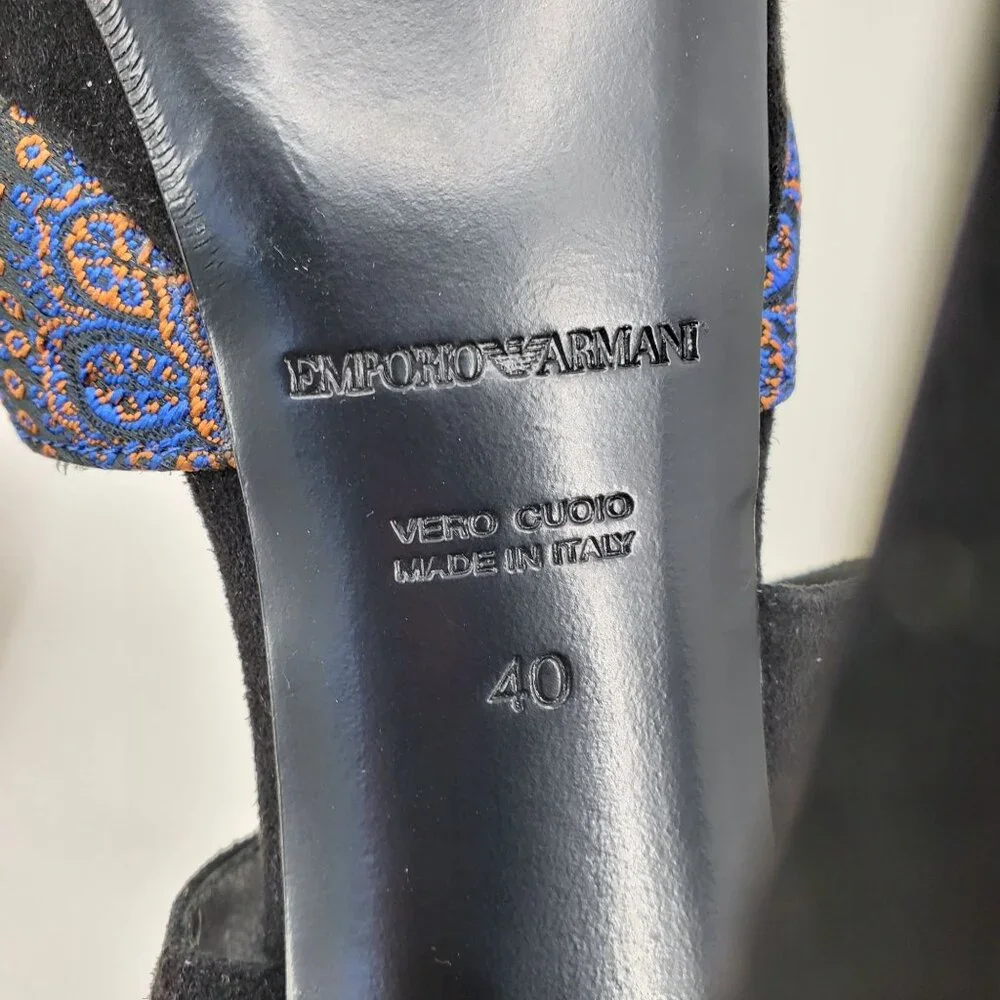 Emporio Armani Platform Suede Heels‎ 40 Black Blue Orange Whimsigoth Fairy Artsy